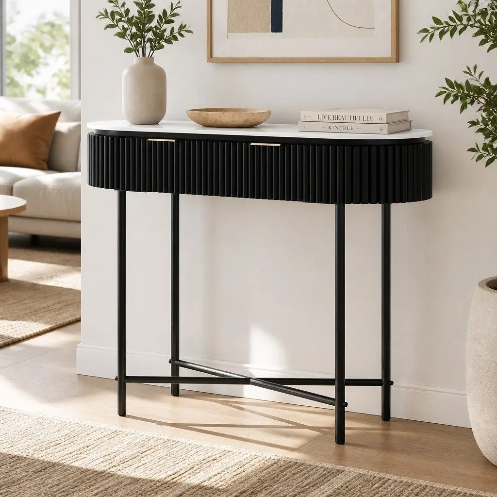 Console Table Storage Drawers 100CM Yellow