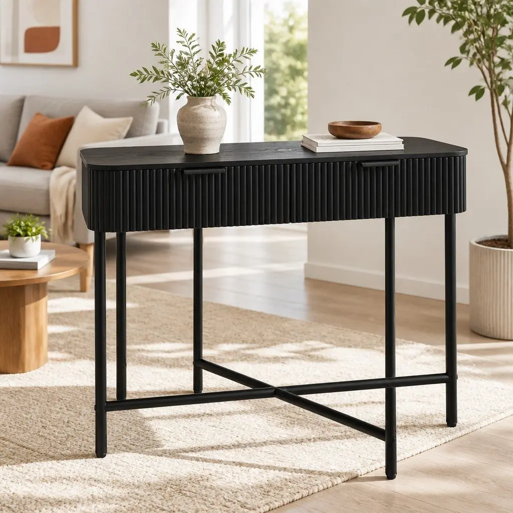 Console Table Storage Drawers 100CM Yellow