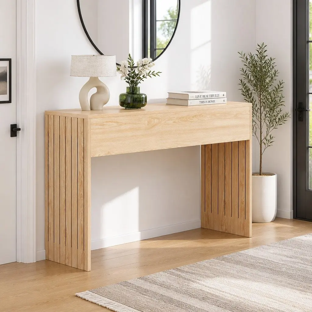 Console Table Fluted Non-Slip 120CM Pine Wood Grain Side Table
