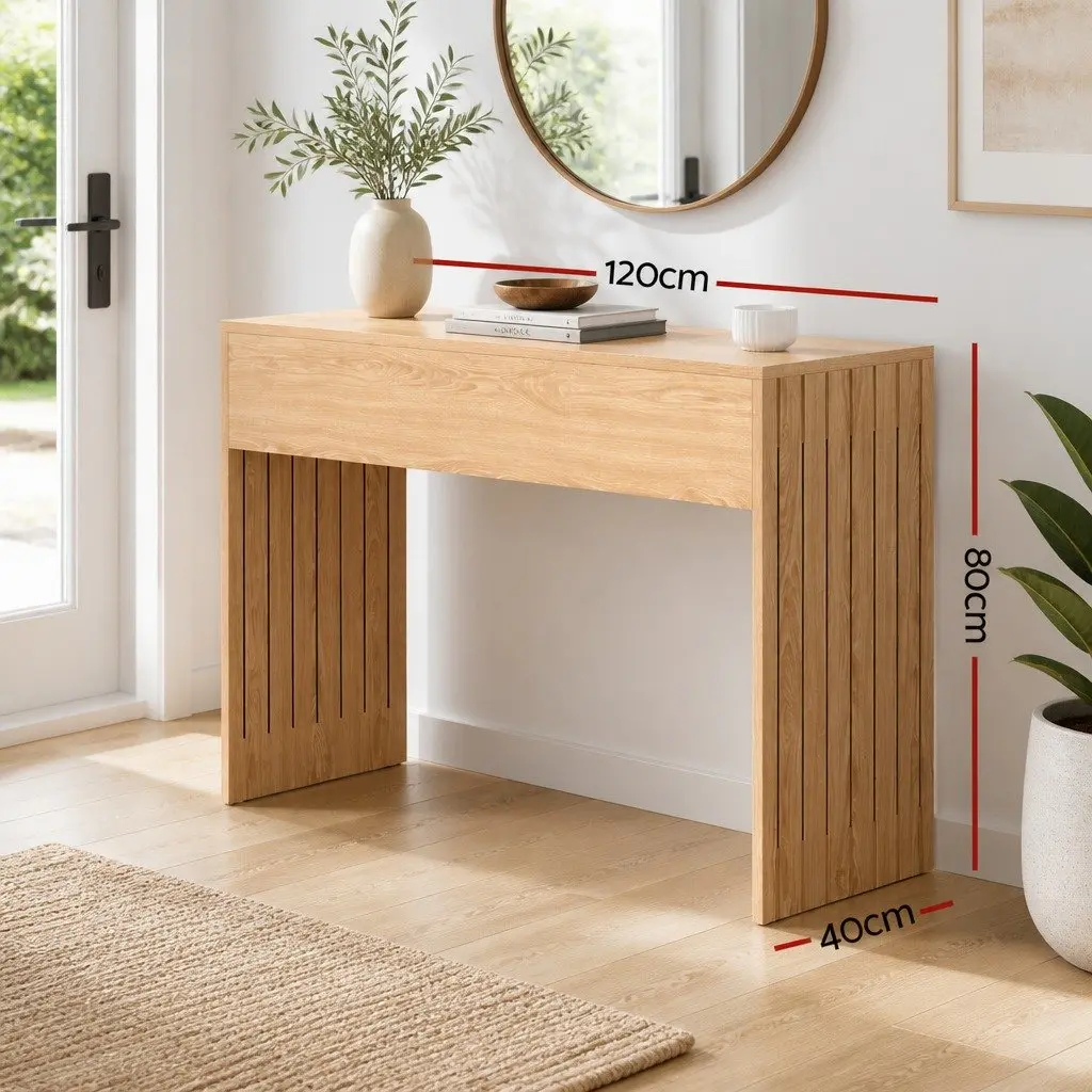 Console Table Fluted Non-Slip 120CM Pine Wood Grain Side Table