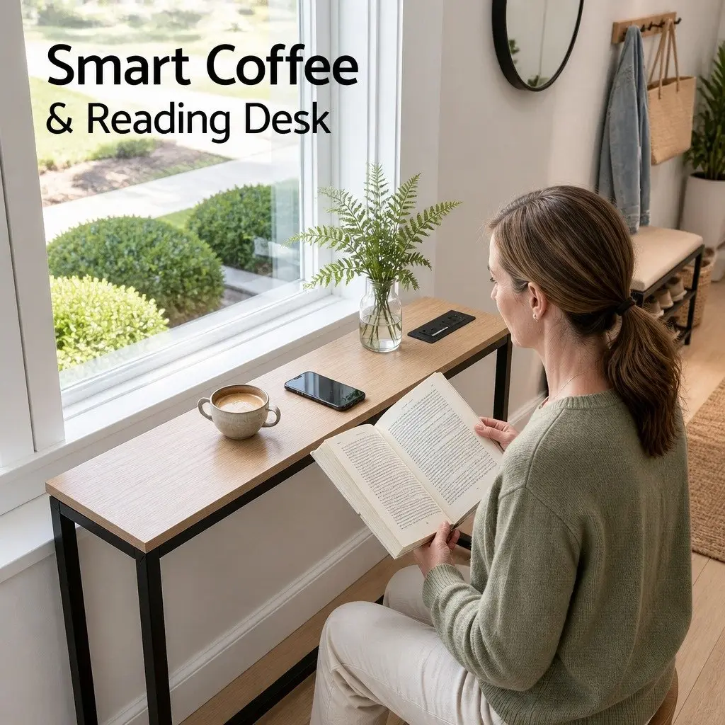 Console Table with Charging Station Narrow 15cm Black or Walnut
