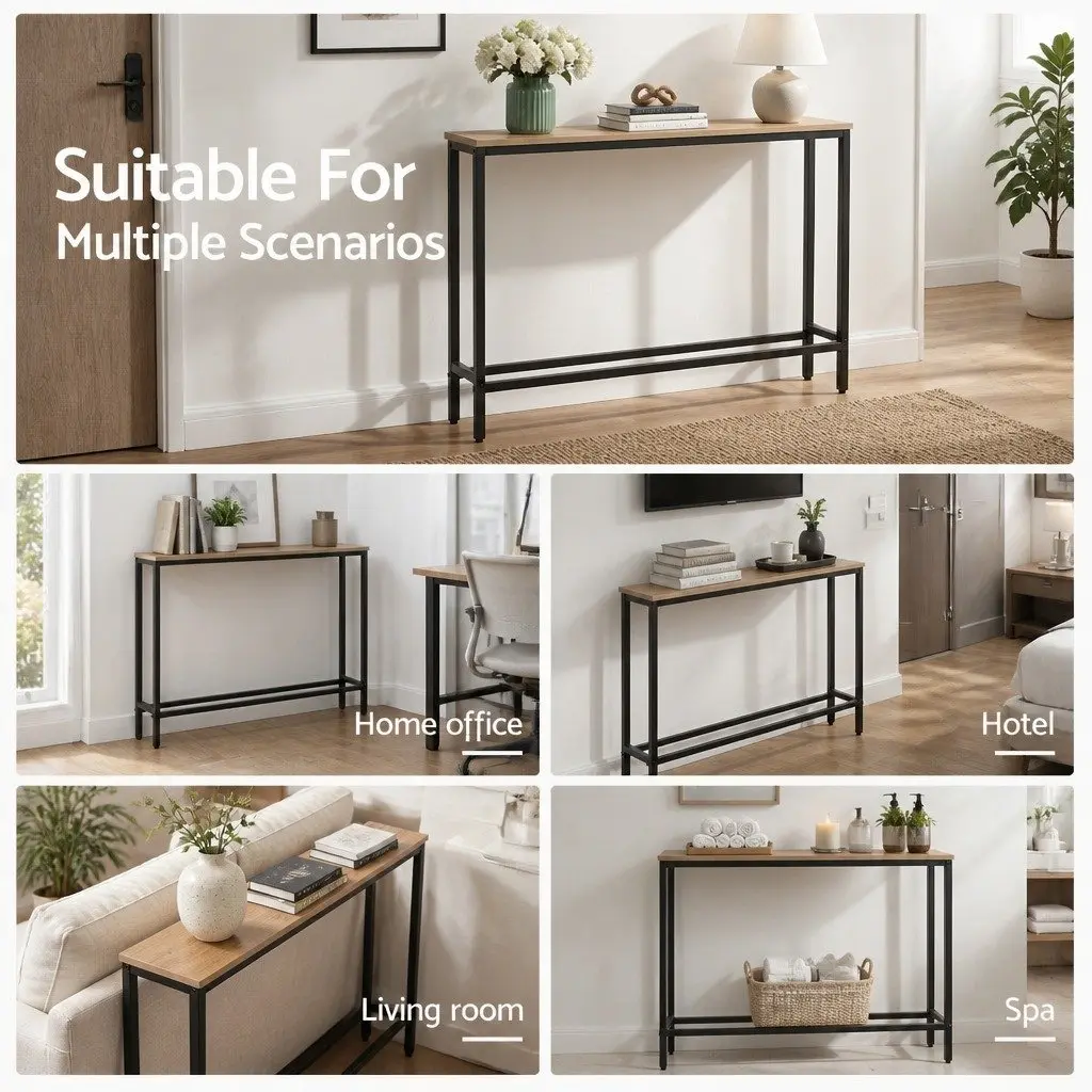 Console Table with Charging Station Narrow 15cm Black or Walnut