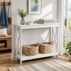 Compact White Console Table with Dual Shelves