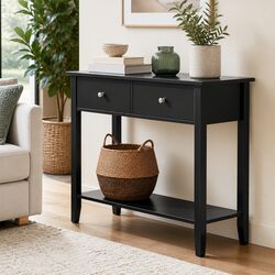 Black Console Table with Storage and Minimalist Design