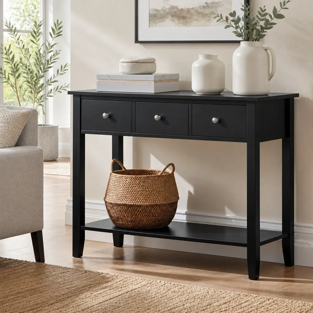 Console Table Storage Shelf 100cm Black