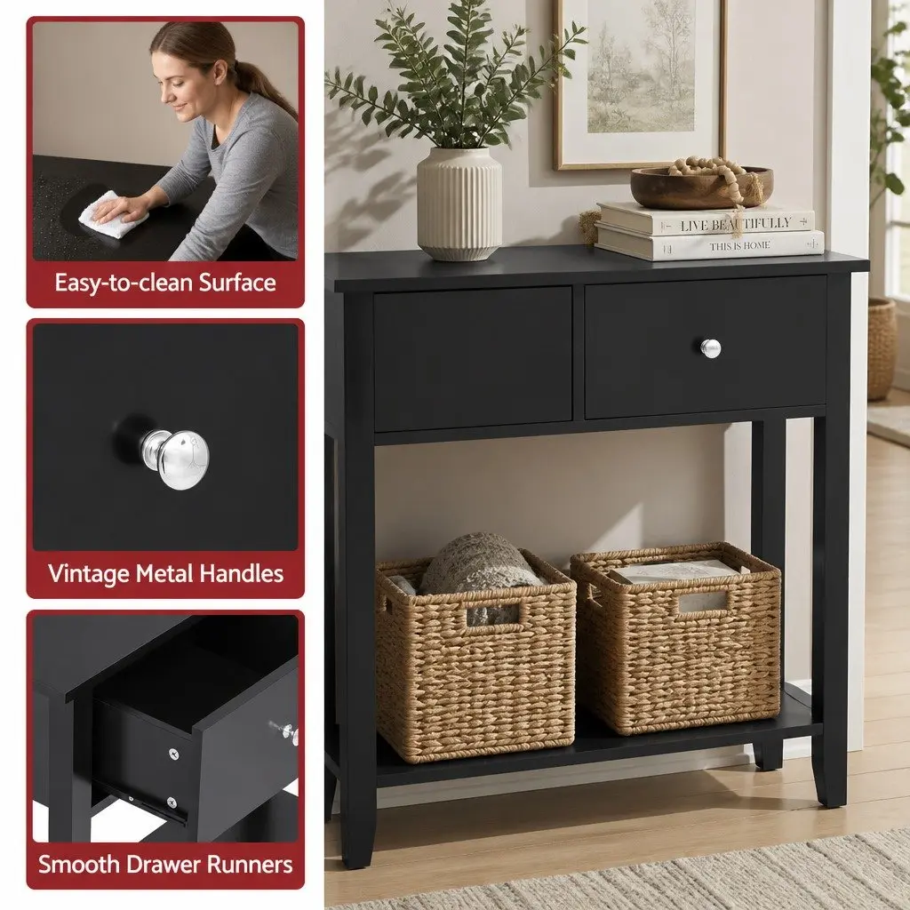 Console Table Storage Shelf 100cm Black
