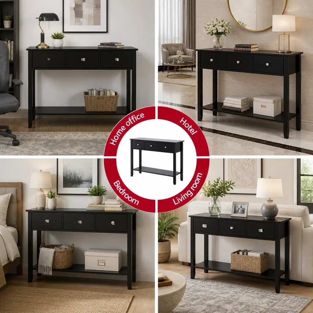 Console Table Storage Shelf 100cm Black