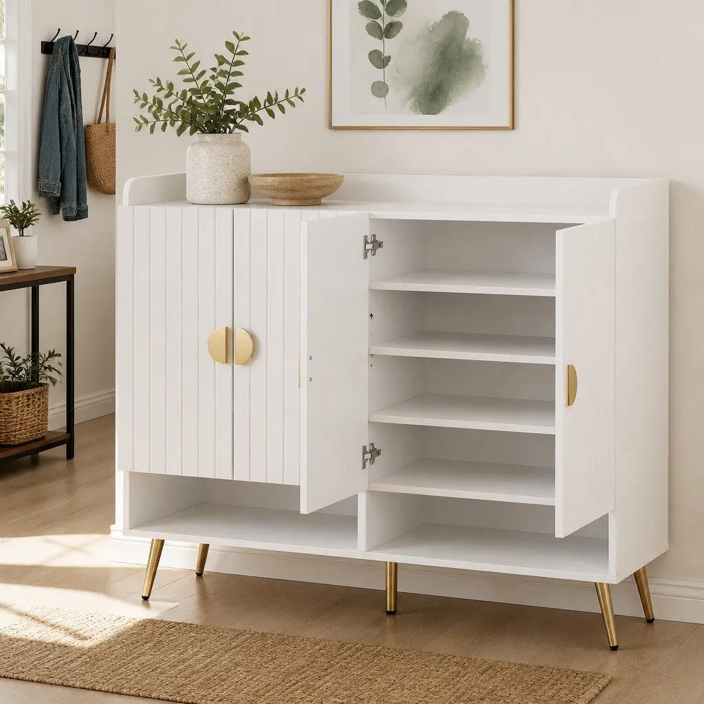 Shoe Cabinet Bench Set Adjustable 10 Tier White