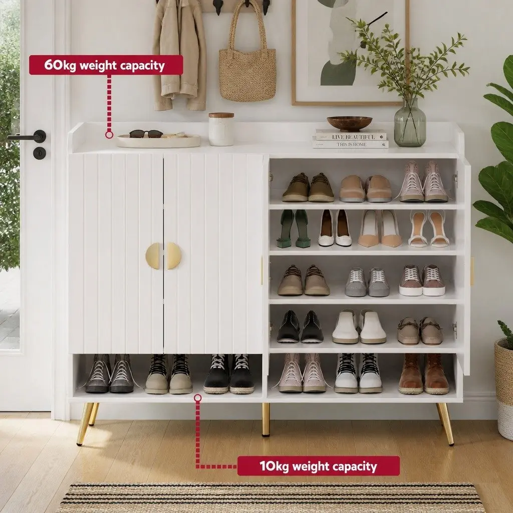 Shoe Cabinet Bench Set Adjustable 10 Tier White