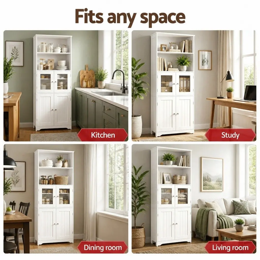 Buffet Sideboard Cabinet Storage Cupboard White 60cm W x 30cm D x 160cm H