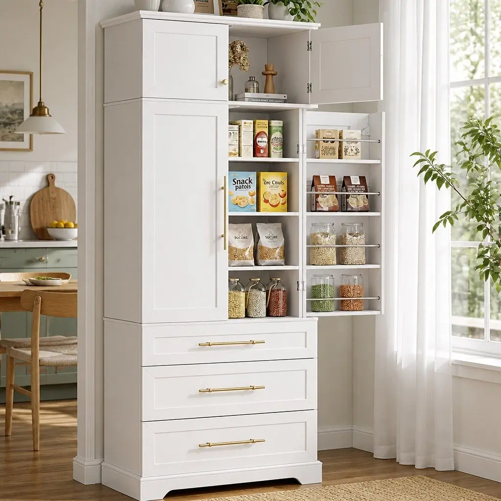 Buffet Sideboard Cabinet Adjustable Shelves White 80cm W x 40cm D x 200cm H