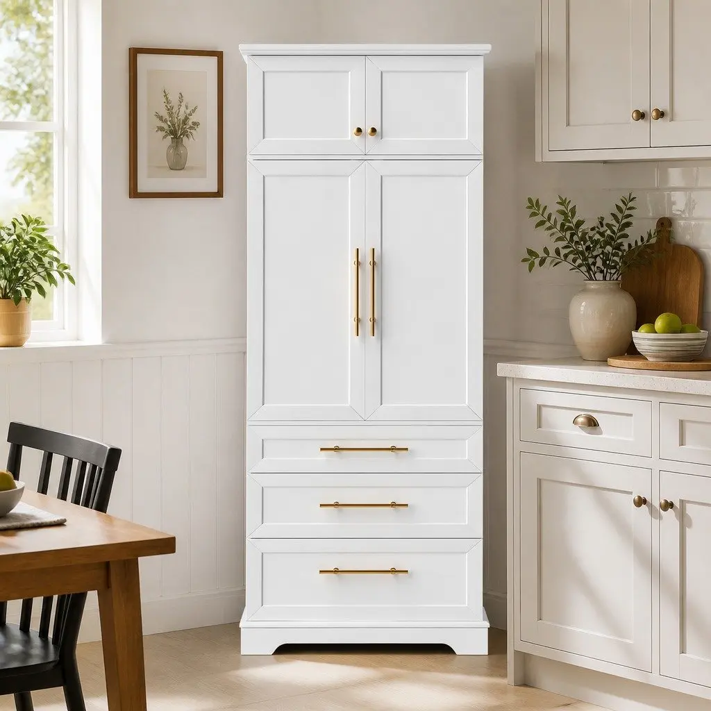 Buffet Sideboard Cabinet Adjustable Shelves White 80cm W x 40cm D x 200cm H