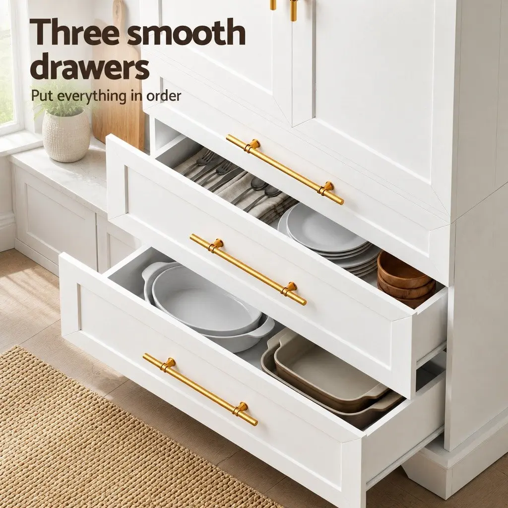 Buffet Sideboard Cabinet Adjustable Shelves White 80cm W x 40cm D x 200cm H