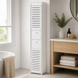 Tall Bathroom Storage Cabinet with Drawers in White