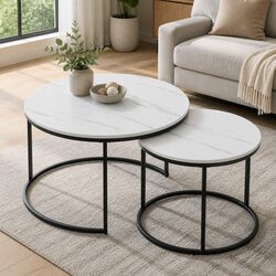 Nesting Coffee Table Set of 2 with Marble Effect Finish
