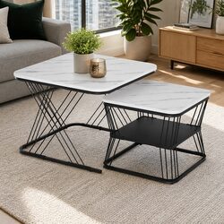 Chic Marble Effect Nesting Tables Set of 2