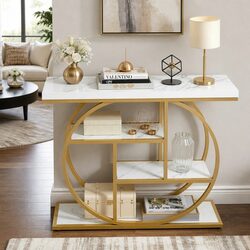 4-Tier Console Table with Marble Effect and Metal Frame