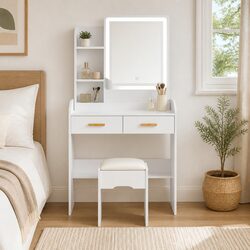 LED Makeup Mirror Vanity Table with Stool Set