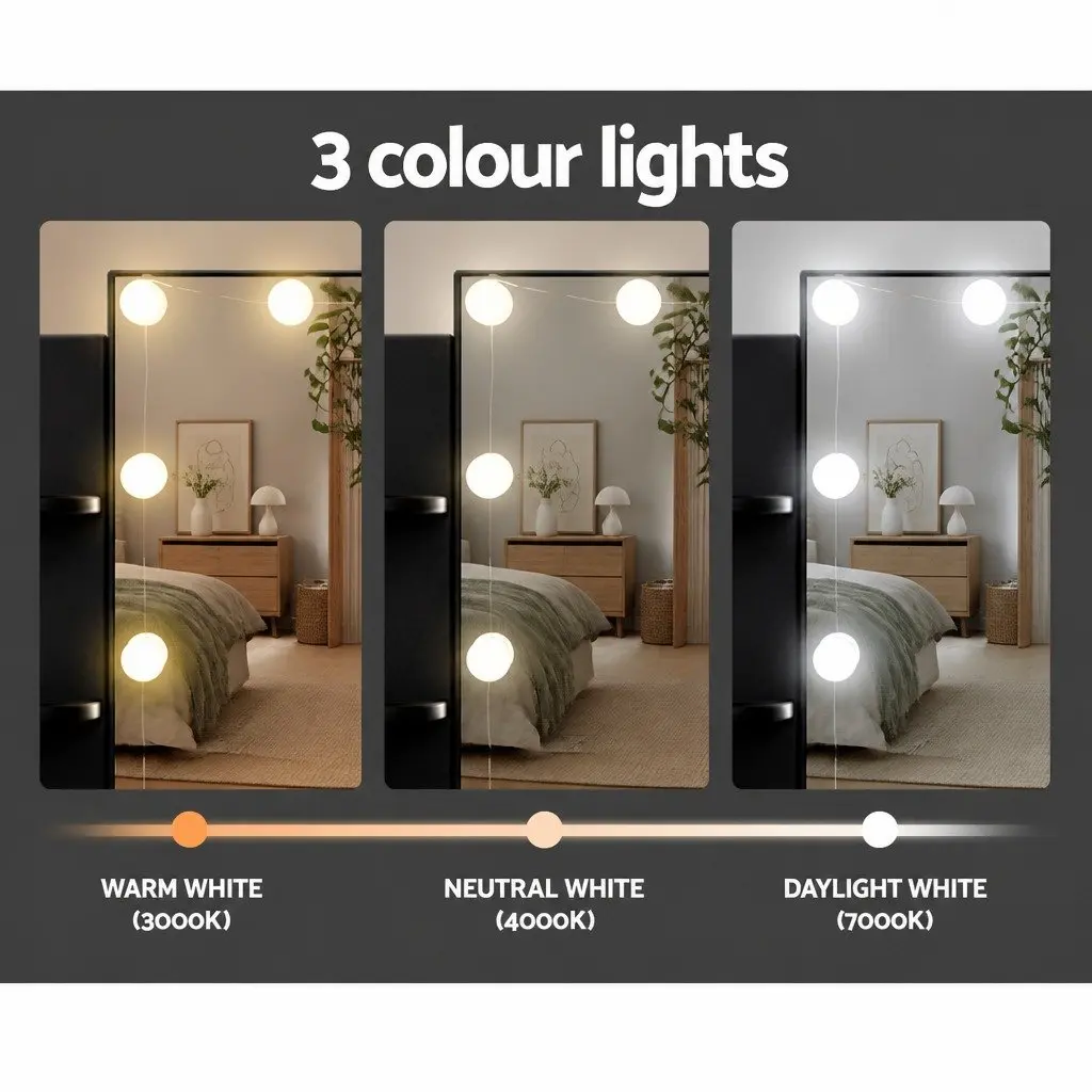 Dressing Table Set with Stool LED Bulbs Hollywood Mirror Black Makeup Vanity
