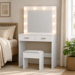 LED Dressing Table with Stool 10 Bulbs 3 Colour Modes
