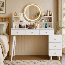 Dressing Table Vanity Desk with Adjustable Length and Charging Options