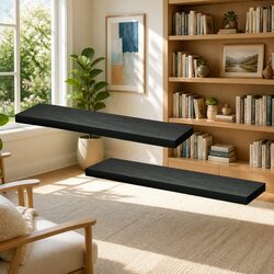 90CM Black Floating Wall Shelf Pair for Storage