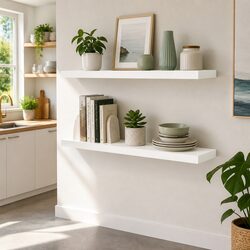 Floating Wall Shelf Set of 2 White 90CM