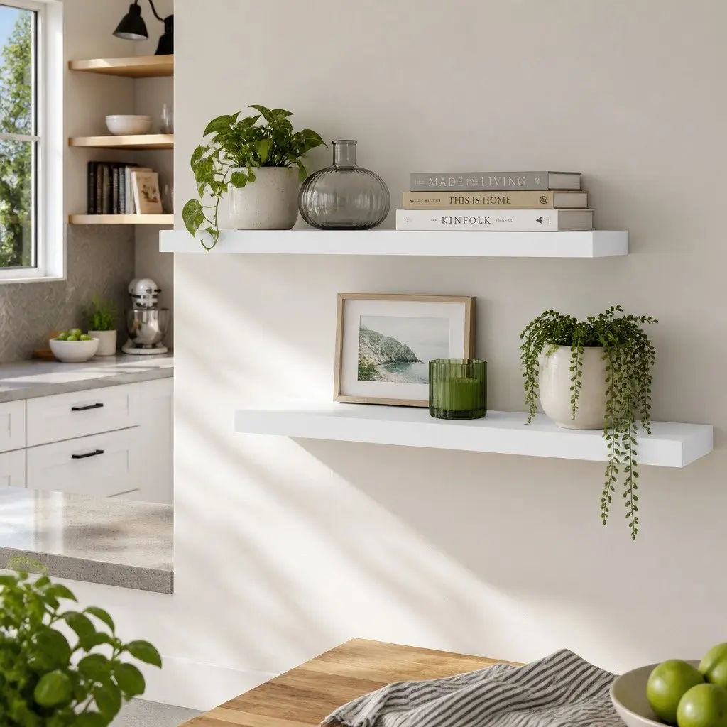 Floating Wall Shelf Set of 2 Space-Saving 90CM White Storage Display Shelves