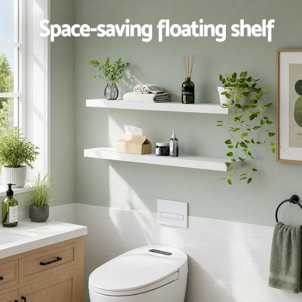 Floating Wall Shelf Set of 2 Space-Saving 90CM White Storage Display Shelves
