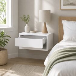Floating Bedside Table with Drawer and Open Shelf