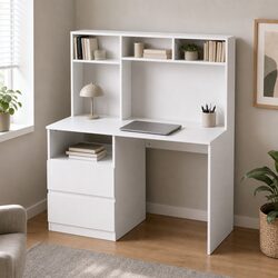 White Computer Desk with Drawer and Shelves 120cm