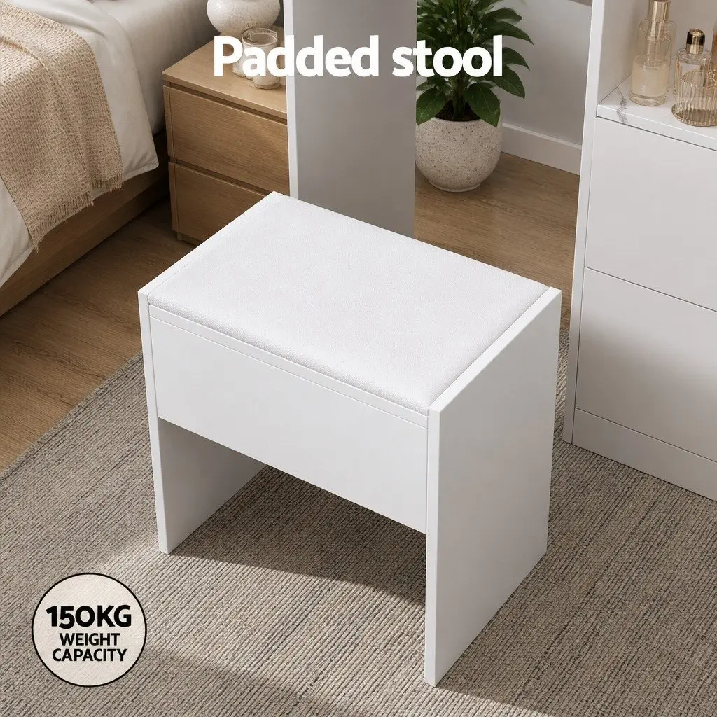 Dressing Table with LED Mirror and Stool Storage Drawers White