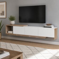 Modern Extendable TV Cabinet with Oak and White Finish