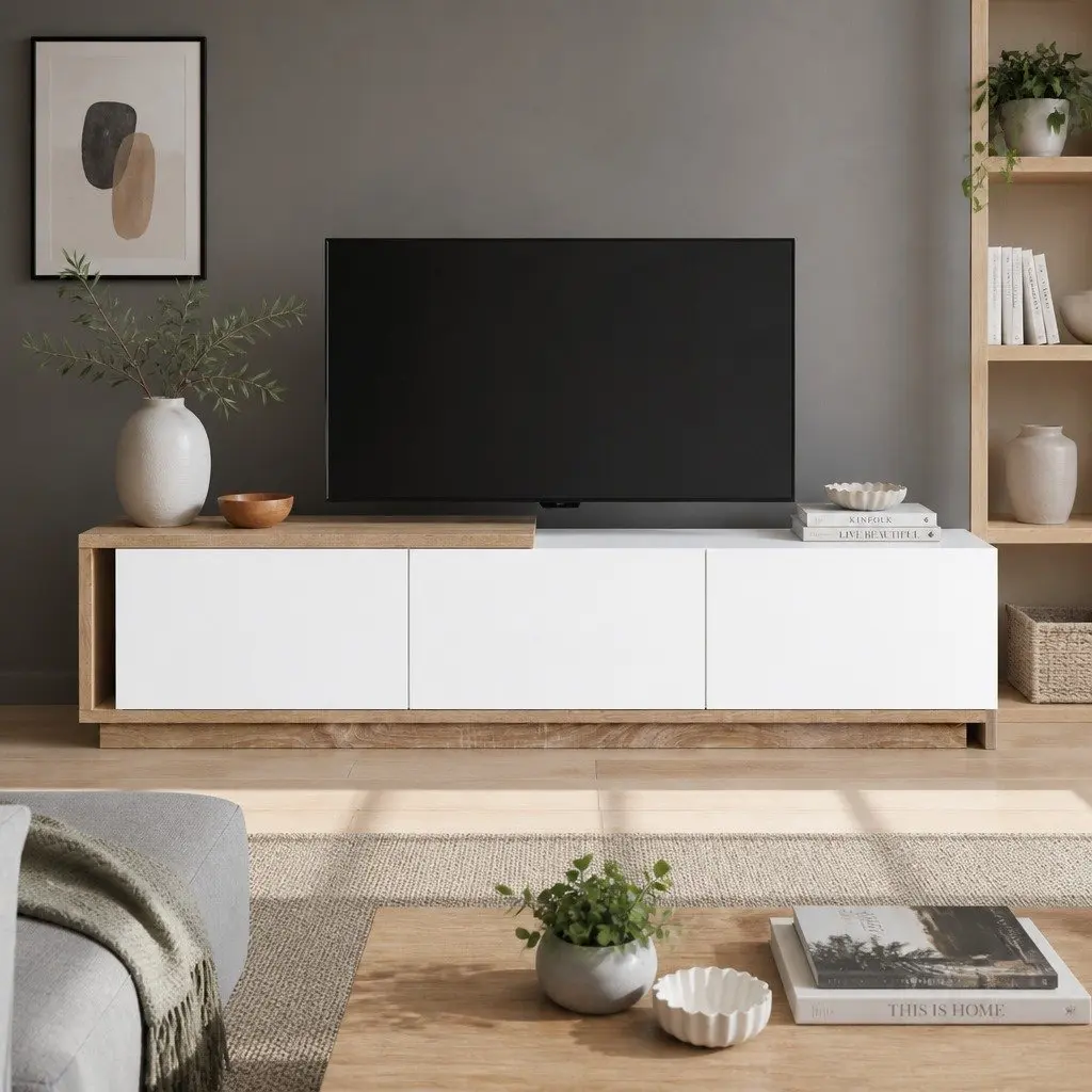 TV Unit Extendable Storage Oak White 190260cm