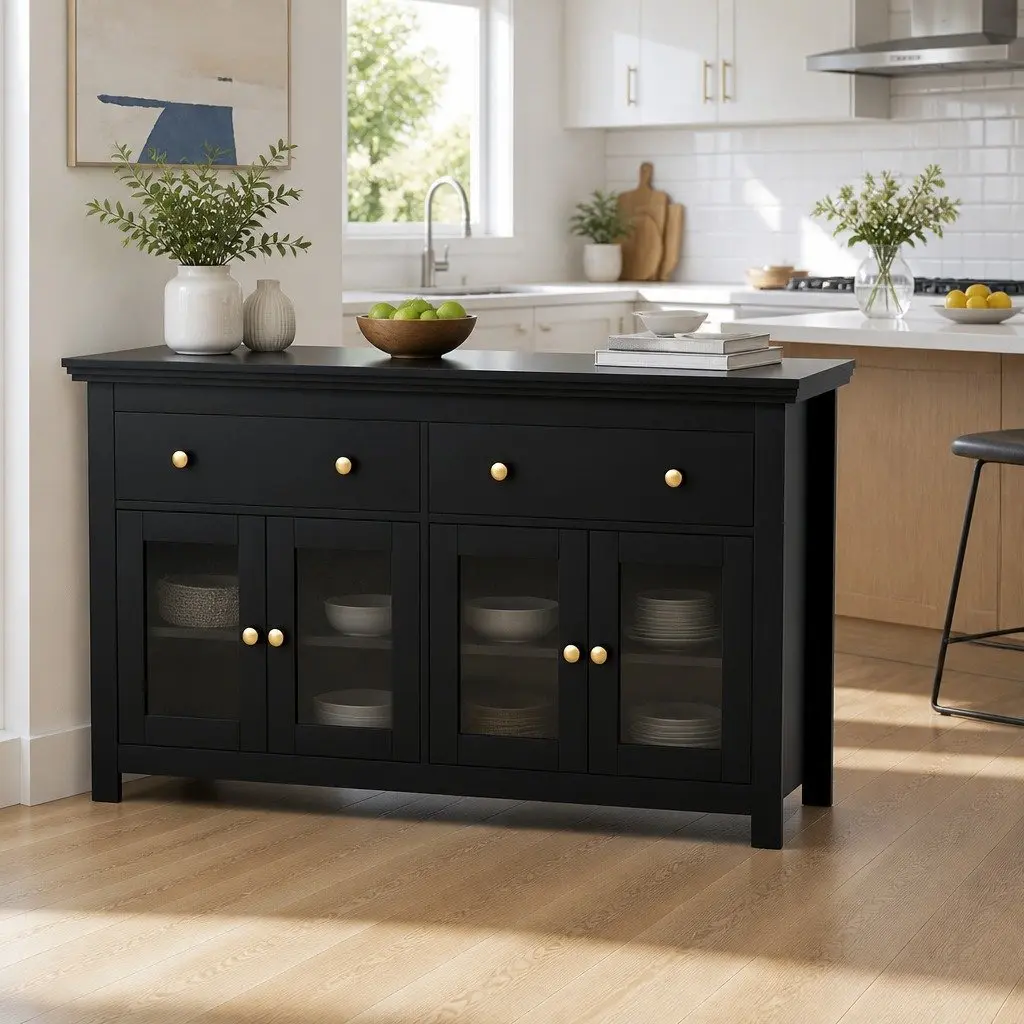 Buffet Sideboard Storage Cabinet Height Adjustable Shelves 130cm Black