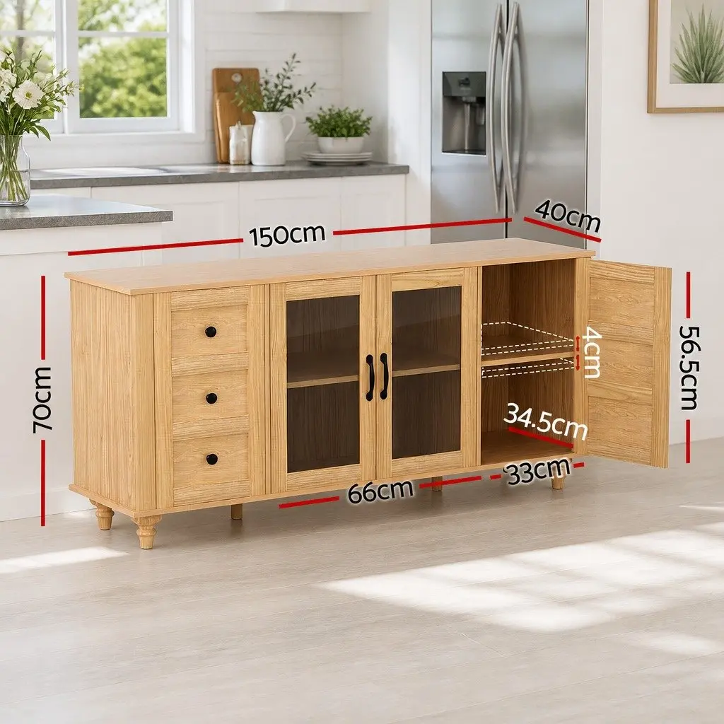 Buffet Sideboard Storage Cabinet Adjustable Shelves 150CM Pine