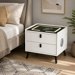 Smart Bedside Table Featuring 2 Drawers and Multiple Charging Options