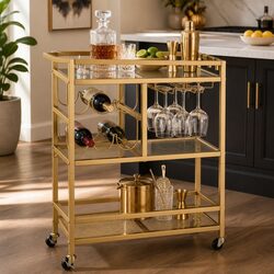 Functional Gold Serving Trolley with Tempered Glass