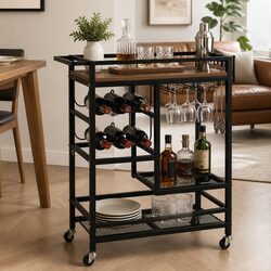 Functional Bar Cart with Mobile Kitchen Island Features