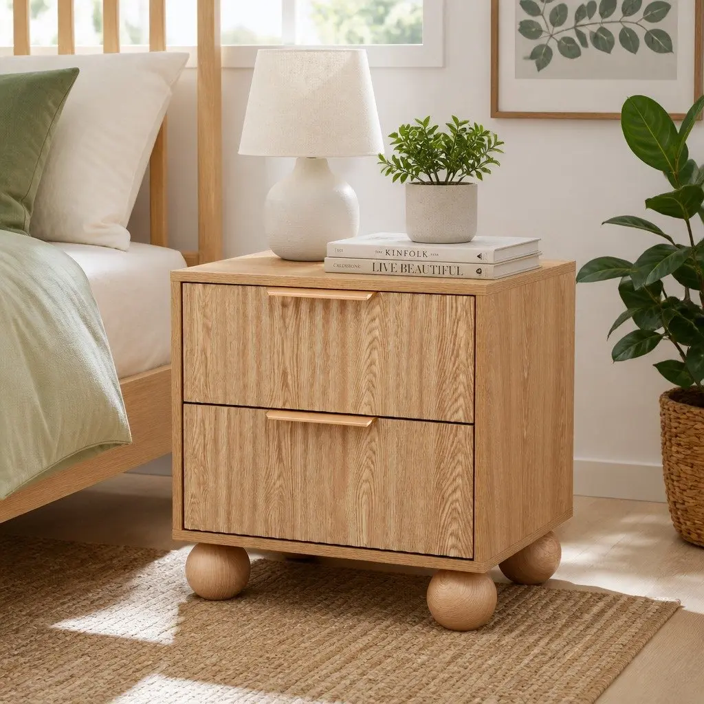 Bedside Table with Two Drawers in Pine Finish