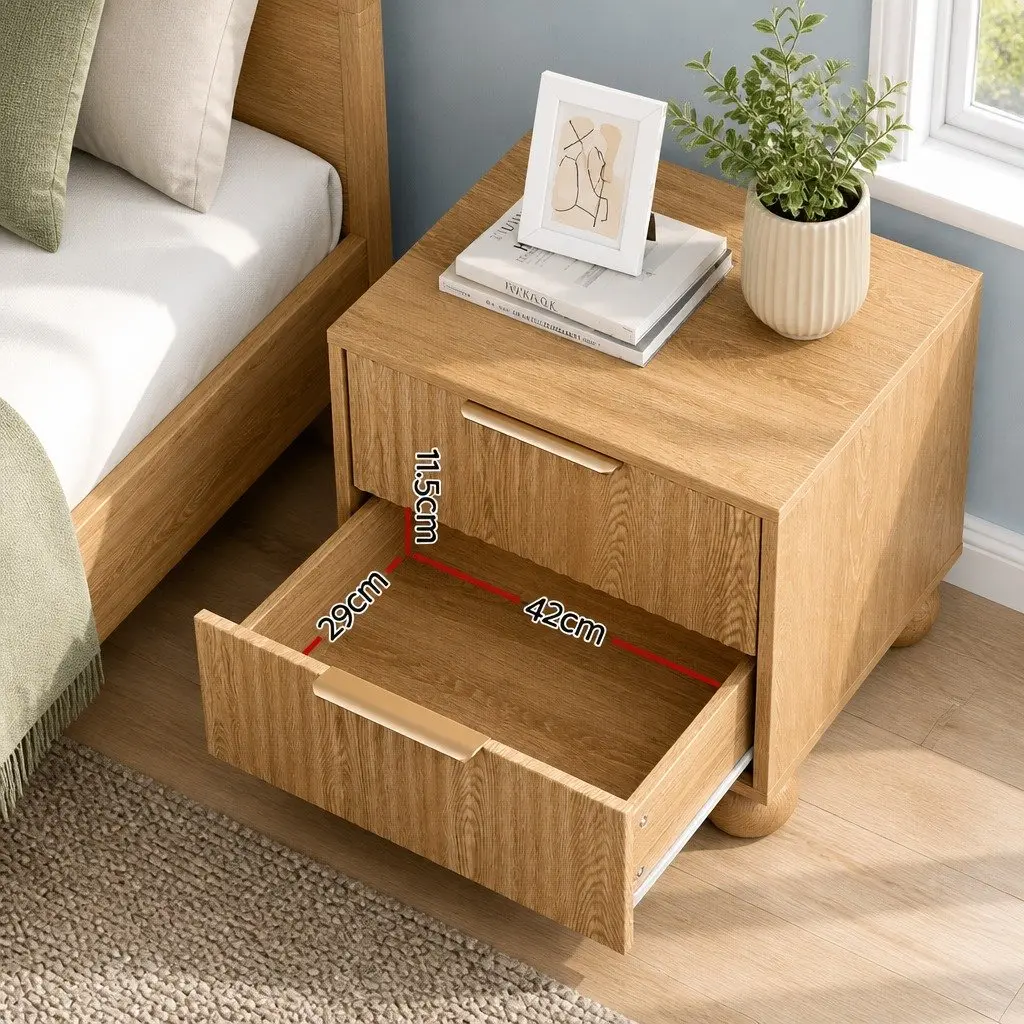 Bedside Table with Two Drawers in Pine Finish