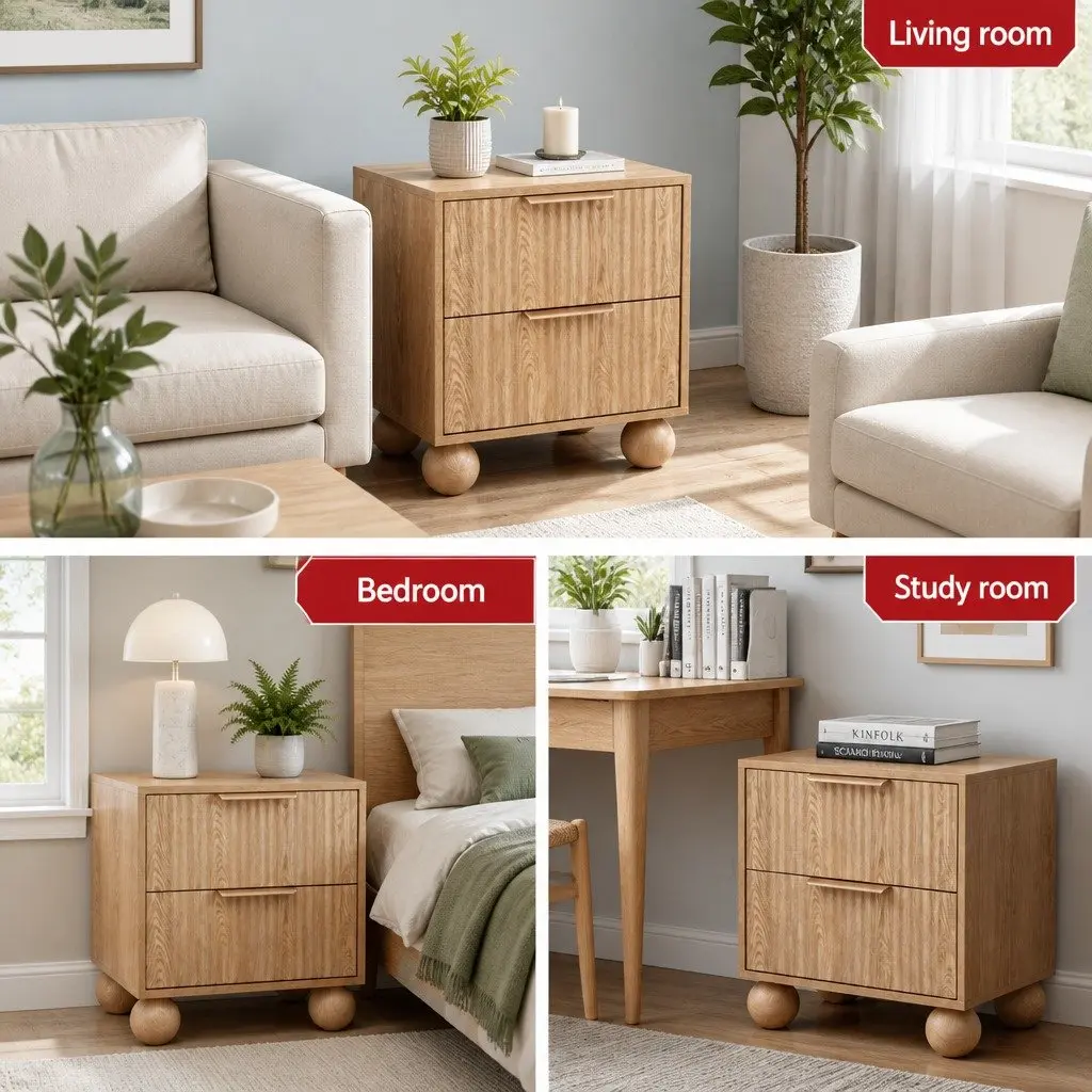 Bedside Table with Two Drawers in Pine Finish