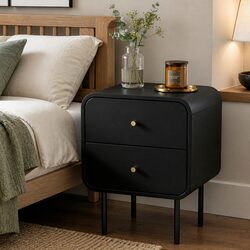 Functional 2-Drawer Nightstand with Metal Handles