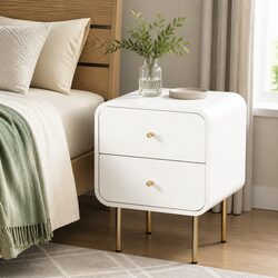 White 2-Drawer Nightstand with Metal Legs