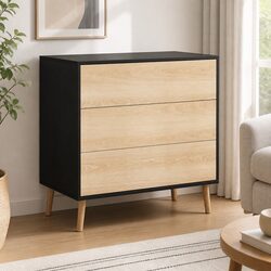 3 Drawer Storage Chest in Black Pine with Solid Wood Legs
