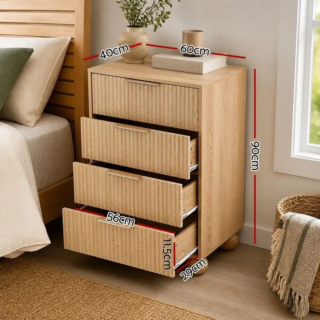 4 Drawer Chest of Drawers Storage Cabinet Tallboy Pine