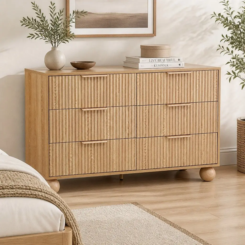 6 Drawer Chest of Drawers Tallboy Storage Cabinet Compact Pine Furniture