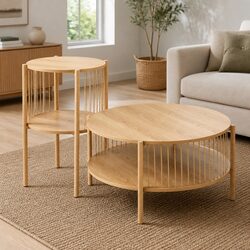 Round Coffee Table Set with 2-Tier Storage Design