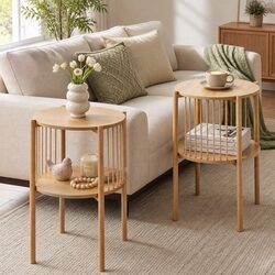 2-Tier Round End Tables Set of 2 with Sturdy Construction
