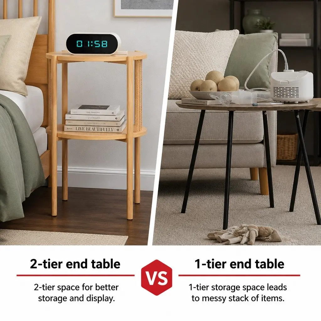2-Tier Round End Tables Set of 2 with Sturdy Construction